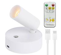 Spot LED sans fil - Batterie rechargeable par USB - Avec télécommande - 3 températures de couleur - Intensité variable - Lampe murale rotative avec fonction de minuterie - Pour art, plantes, portraits