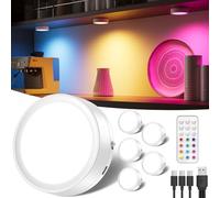 Spot LED Sans Fil Rechargeable RGB, 2400mAh Dimmable Lampe Placard Couleur avce Telecommande Eclairage Vitrine Autocollante Lumiere Cuisine Sous Meuble USB Veilleuse Adhesif pour Armoire Escalier