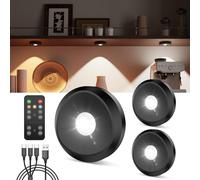 Spot LED Sans Fil Rechargeable USB, Noir Éclairage LED Vitrine Batterie de 2400mAh Lampe Placard Telecommande a Pile Lumiere Cuisine Sous Meuble Magnétique Veilleuse Autocollant Tactile Murale Etagère