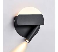Spot-lumière LED, application murale à LED lampe murale de lecture de chevet noir avec interrupteur caché, lecture rotative 3W + 3W 3000k en haut du luminaire mural câblé, couloir de chambre à coucher