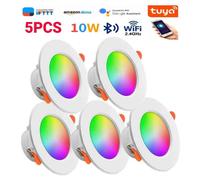 Spot Lumineux LED Encastrable Rond avec Bluetooth,Lumière à Intensité Réglable,110/220V,pour Alexa et Google Home,1 à 15 Pièces - Type 5PCS