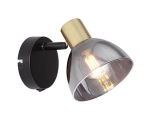 Spot mural avec interrupteur Applique murale verre bronze Spot mobile, métal noir, 1x E14, LxHxP 11x11,5x15 cm