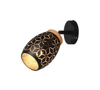 Spot mural en métal noir/doré avec interrupteur et motif perforé, Ø 12 cm