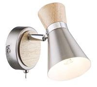 Spot mural mobile d’intérieur, à 1 ampoule, avec interrupteur - En bois et en nickel mat - Peut être installé au couloir, dans la chambre, au salon, ou utilisé comme lampe de lecture
