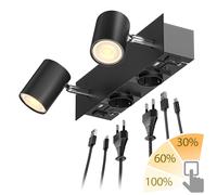 ledscom.de Spot mural WAIKA, 2 flammes, noir, prises de courant, USB-C, USB-A, ampoules LED GU10 incluses, variateur à 3 niveaux, 374lm chacune, 70°, blanc chaud