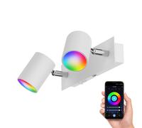 ledscom.de Spot mural WAIKA, à deux flammes, avec interrupteur, blanc mat, incl. Smart Home lampes LED RGBW GU10 473lm chacune