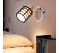 Applique murale applique murale spot lumineux en bois lampe spot mural, spot mobile, maison de campagne métal bois verre satiné, douille E14, LxlxH 14,7x10x12cm