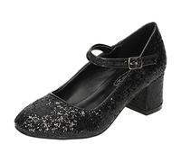 Spot On Chaussures à talons pour filles H3057 - Paillettes noires - Taille 36 - Taille 38 - Taille 38