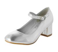 Spot On Mary Jane Fille Chaussures Robe Talon Bloc Avec Boucle Noir Argent Blanc