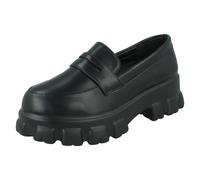 Spot On Mocassins Femme Large Patent Noir F90101
