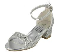 Spot On Sandales à talon moyen pailletées pour filles. - - Argenté., 32 EU