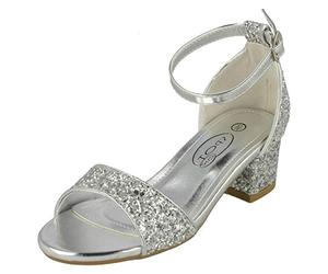 Spot On Sandales à talon moyen pour fille - Argenté - Silver, 33 EU