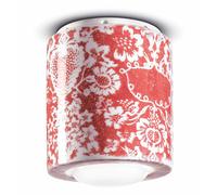 Spot Plafonnier En Céramique Petit Ø 12,5Cm H: 14Cm E27 Rouge Blanc Fait Main