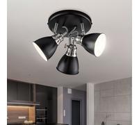 Plafonnier, noir Spot de plafond, lampe de salon rétro, 3 flammes, spot, spot mobile, métal chromé, 3x douille E14, DxH 35x22 cm