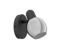 Eglo Applique Murale Pollica - 1 Ampoule - Applique Murale Moderne en Acier et Verre Dépoli - Lampe de Salon en Noir Transparent - Lampe de Couloir avec Douille E14