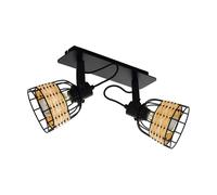 Spot Pour Plafond Anwick 1 Acier/Rotin, À 2 Lampes noir, bois clair