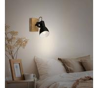 Briloner - Applique murale, spot mural, lampe murale rétro, vintage, spot rotatif et pivotant, 1x GU10, bois-métal, noir et blanc, 10x10x13,5cm (LxlxH)