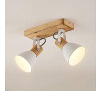 Spot pour plafond Lindby Merela, blanc, 28 cm, à 2 lampes, bois, E14 Merela Lindby, dimmable, bois clair, Salon / Salle à manger, Bois, Scandinave, Spot