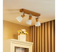 Spot pour plafond Lindby Merela, blanc, 45 cm, à 3 lampes, bois, E14 Merela Lindby, dimmable, bois clair, Salon / Salle à manger, Bois, Scandinave, Spot