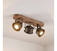 Spot pour plafond Lindby Rubinjo, 45 cm, à 3 lampes, bois, GU10 Rubinjo Lindby, dimmable, noir, Salon / Salle à manger, Métal, Vintage, Projecteur halogène