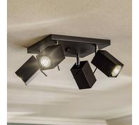 Spot pour plafond Square, noir à 4 lampes carré Square SOLLUX LIGHTING, dimmable, noir, Salon / Salle à manger, Métal, Moderne