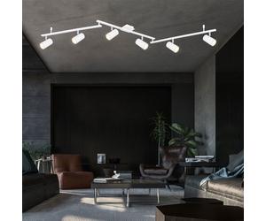 Spot Réglette Plafonnier 4 flammes Plafonnier blanc, spots mobiles, métal blanc scandinave, 6x GU10 douilles, LxlxH 180x10x18,5cm