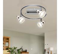 Plafonnier, 3 flammes, spot rond orientable Plafonnier, chrome, acrylique, 3x LED 5 watts, 330 lumens, blanc chaud, DxH 30x15 cm