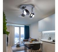 Plafonnier spot orientable rond 3 flammes chrome, acrylique satiné, 3x LED 6W 350Lm blanc chaud, PxH 20x15 cm