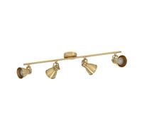 Eglo Rail spot LED Seras, rampe de 4 spots orientables, barre de spots pivotants, plafonnier en acier laiton brossé et doré, lampe de plafond avec ampoules GU10, blanc chaud