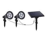 Lumisky Double spot solaire relié avec panneau solaire déporté 2 en 1 à piquer ou à fixer éclairage puissant LED blanc dimmable FAMILY SPIKY H38cm