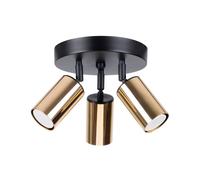 Spot triple rond noir pour plafond avec abat-jour doré, 3 x GU10, 10 W, WINX SL.