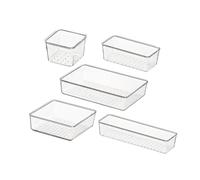 Spotact Ensemble de rangement en plastique transparent pour maquillage, moderne, 5 pièces, polyvalent, pour tiroirs et vanité, transparent