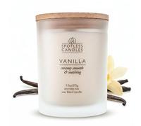 Spotless Candles Bougie parfumée à la vanille 275 g 55 heures de combustion en cire de soja blanche givrée avec mèche en bois craquelée et coffret cadeau doré