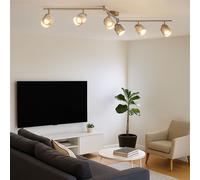 Plafonnier Plafonnier à 6 flammes, spot orientable, lampe de salon, métal velours argenté, 6x E14 LxH 145x18 cm