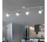 Plafonnier Lampe de plafond Spot de salle à manger Lampe de salon, 4 flammes Spots mobiles, métal chromé, LED 4W 1400Lm blanc chaud, LxLxH 77x9x13cm