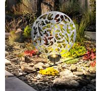 Lampe solaire enfichable lampe solaire ronde lampe d'extérieur décoration de jardin piquet, effet de lumière, métal argenté antique, 2x LED blanc chaud, LxPxH 30x10x41 cm