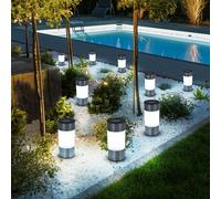 Jeu de lampes solaires, lampes à brancher en acier inoxydable, lampes de chemin d'extérieur, lampe solaire, lampe de jardin, LED blanc chaud, DxH 6,3x23,5 cm, lot de 9