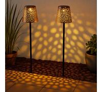 Lampe solaire de jardin LED Lampe solaire d'extérieur en métal, avec piquet de terre IP44, effet lumineux, noir or, LED 3000K, DxH 12x70cm, lot de 2