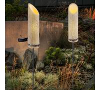 Lampe à brancher, bambou, lumière solaire, piquet, lampe en bambou, solaire, perforations décoratives, vert, LED blanc chaud, DxH 12x79,5 cm, lot de 2