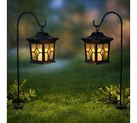 Lampe solaire sur piquet, lanterne solaire, bougie LED, lanterne enfichable, noir, acier, LED 0,06W, LxPxH 21x14,3x69 cm, lot de 2
