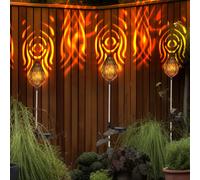 Lampe solaire d'extérieur, lampe à brancher, lampe de jardin rétro, abat-jour avec motif, acier inoxydable, cuivre noir, 1x LED 3000 K blanc chaud, LxlxH 8x8x85 cm, lot de 3