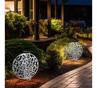 Lampe solaire lampe de terrasse argentée lampe d'extérieur Reto, lampe LED enfichable décoration de jardin balcon antique, métal rond mat, 1x LED 3000K blanc chaud, DxH 40x51cm, lot de 2