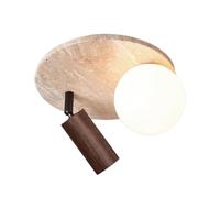 Spots LED Ronds Modernes à Angle réglable en Bois avec Abat-Jour en Verre Opale et plafonniers encastrés en travertin Jaune pour la décoration Murale des entrées de Salon.