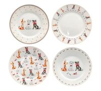 SPOTTED DOG GIFT COMPANY Assiettes à Dessert, Lot de 4 Assiettes en Céramique pour Servir Gâteaux, Entrées, Salades et Pains, Passe au Micro-ondes et au Lave-vaisselle 19 cm - Chiens