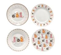 SPOTTED DOG GIFT COMPANY Assiettes à Dessert, Lot de 4 Assiettes en Céramique pour Servir Gâteaux, Entrées, Salades et Pains, Passe au Micro-ondes et au Lave-vaisselle 19 cm - Chats