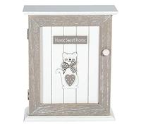 SPOTTED DOG GIFT COMPANY Boite a Clef en Bois, Armoires à Clés Murale avec 6 Crochets, Mignon Chat Thème Maison Cuisine Décorative, Idées Cadeau pour Amoureux des Chats, Gris 21 x 25cm
