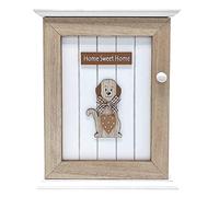 SPOTTED DOG GIFT COMPANY Boite a Clef en Bois, Armoires à Clés Murale avec 6 Crochets, Mignon Chien Thème Maison Cuisine Décorative, Idées Cadeau pour Amoureux des Chiens, Brun 21 x 25cm