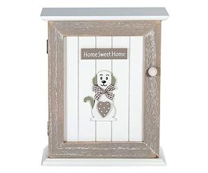 SPOTTED DOG GIFT COMPANY Boite a Clef en Bois, Armoires à Clés Murale avec 6 Crochets, Mignon Chien Thème Maison Cuisine Décorative, Idées Cadeau pour Amoureux des Chiens, Gris 21 x 25cm
