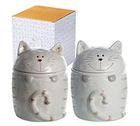SPOTTED DOG GIFT COMPANY Boîte de Rangement Cuisine Lot de 2, Céramique Bocaux de Conservation Alimentaires pour Café Thé Sucre ou Friandises, Cadeau pour les Amoureux des Chats 500ml