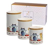 SPOTTED DOG GIFT COMPANY Boîte de Rangement Cuisine Lot de 3, Céramique Bocaux de Conservation avec Hermetique Couvercles pour Café Thé Sucre, Cadeau pour les Amoureux des Chats 700ml 800ml 1L